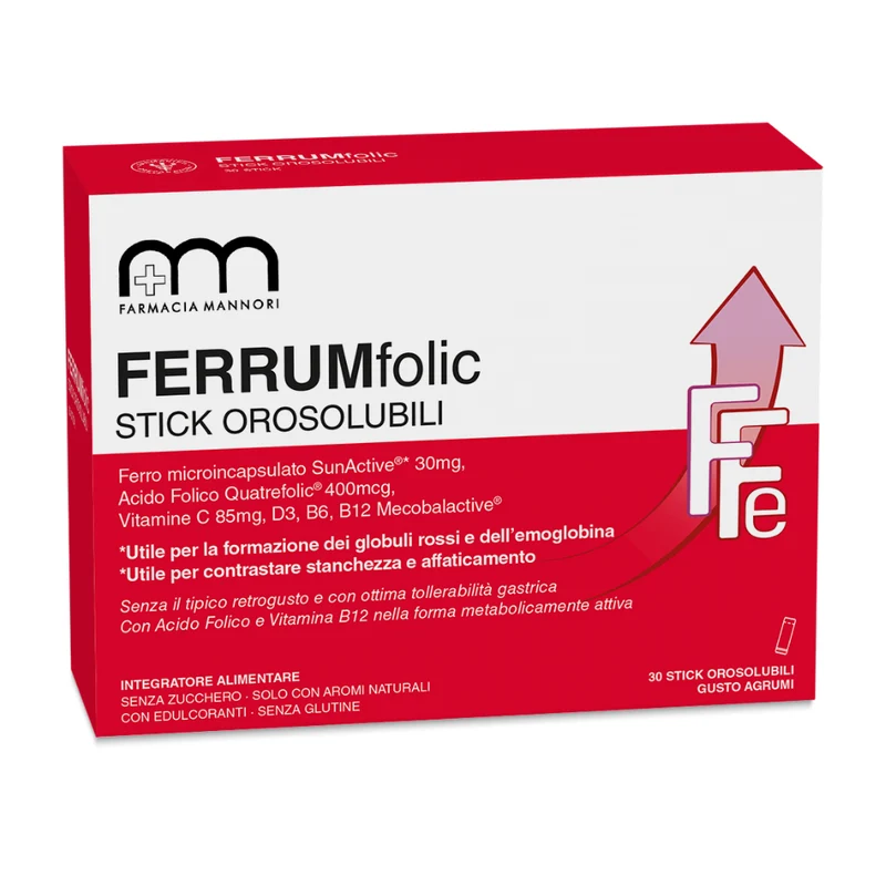 Ferrumfolic 30 Stick Orosolubili, Integratore a base di ferro concentrato, Farmacisti Preparatori
