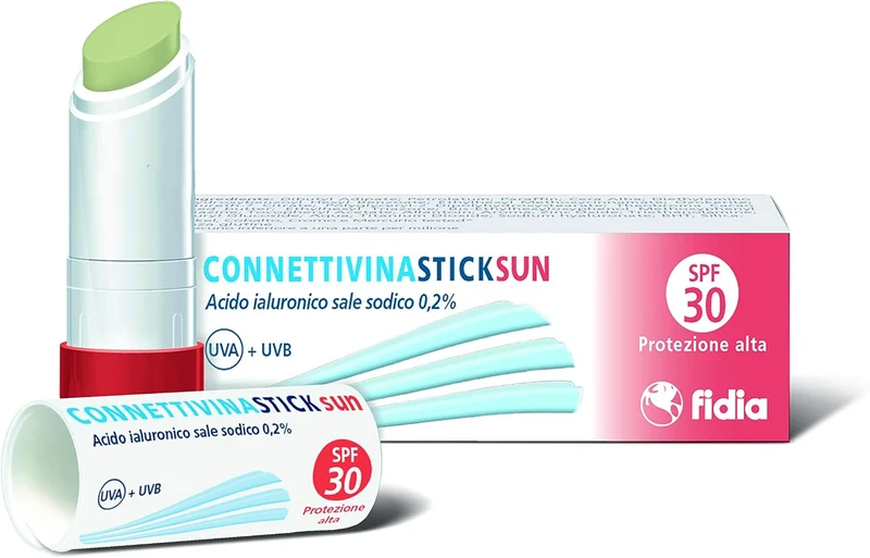 Connettivina Stick Sun - Stick Labbra da 3g a Base di Acido Ialuronico 0,2%, con Filtri Solari SPF30