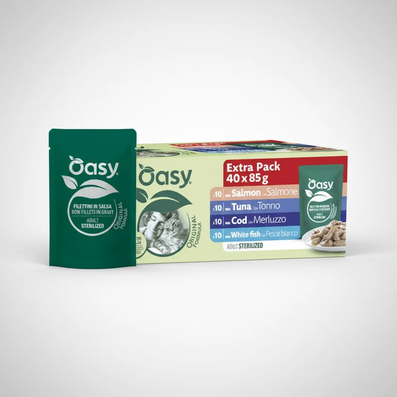Oasy Wet Cat Original Multipack Adult Sterilized Fish 40 Pezzi da 85 g