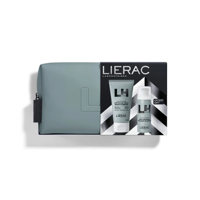 Lierac Cofanetto Natale Barba Uomo, Balsamo Dopo Barba Idratante 75ml + Omaggio Schiuma da Barba 150ml + Trousse
