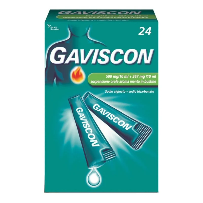 Gaviscon 500mg/10ml + 267mg/10ml sospensione orale aroma menta 24 bustine 10ml