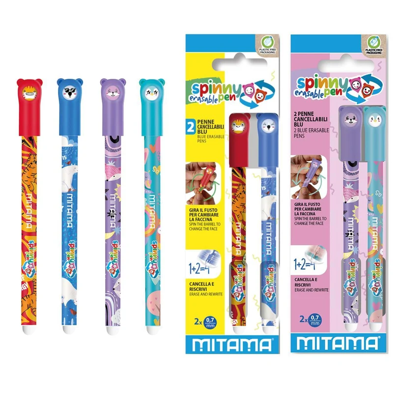 Penna Cancellabile Mitama Spinny Pen, punta 0,7,Ass, pack in carta 2 pz