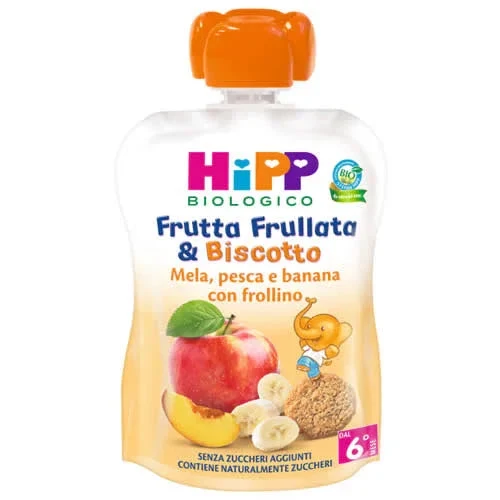 HIPP BIO FRUTTA FRULLATA &BISCOTTO MELA PESCA BANANA FROLLINO 90 G