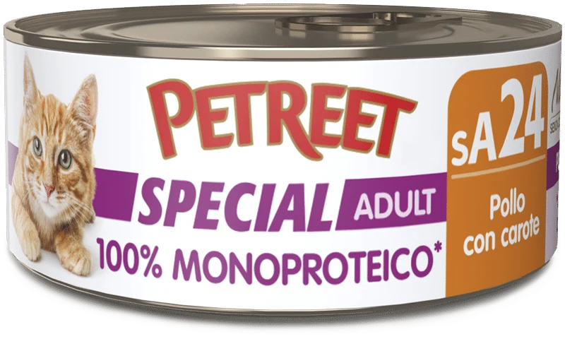 Petreet Monoproteico Pollo Con Carote Cibo Umido Gatto Adulto Barattolo 60g