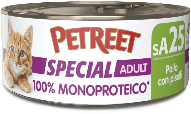 Petreet Monoproteico Pollo Con Piselli Cibo Umido Gatto Adulto Barattolo 60g