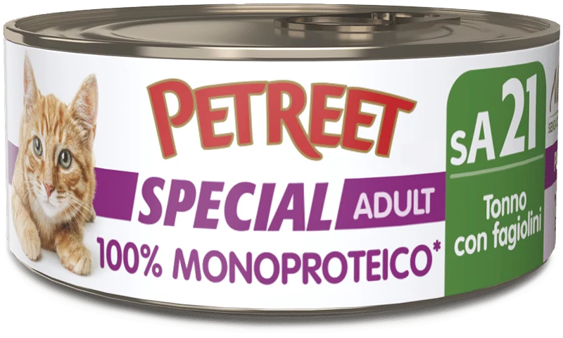 Petreet Monoproteico Tonno Con Fagiolini Cibo Umido Gatto Adulto Barattolo 60g