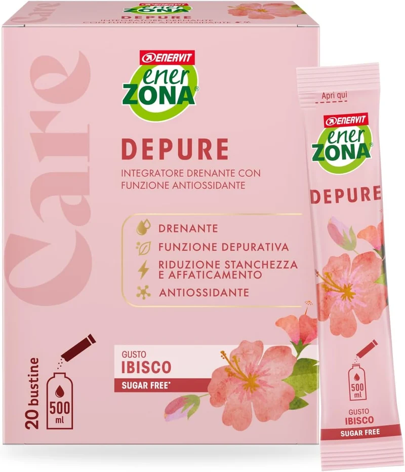 Enervit EnerZona Depure, Integratore Alimentare Drenante e Antiossidante, Funzione Depurativa, Riduce la Stanchezza, 20 Bustine
