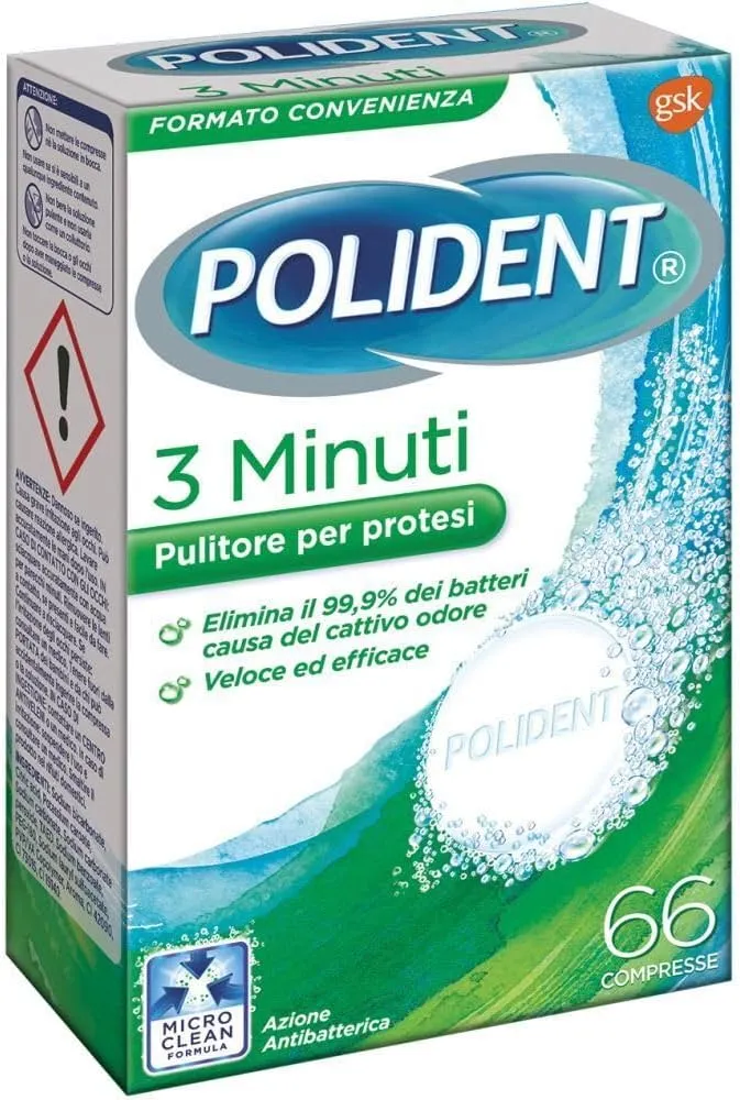 Polident 3 minuti, Pulitore per protesi, 66 compresse