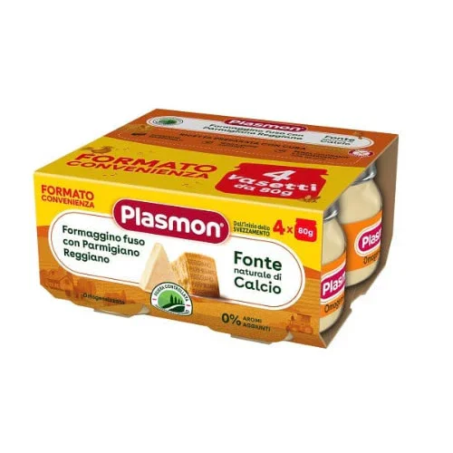 PLASMON OMOGENEIZZATO FORMAGGINO FUSO E PARMIGIANO REGGIANO 4 PEZZI 80 G
