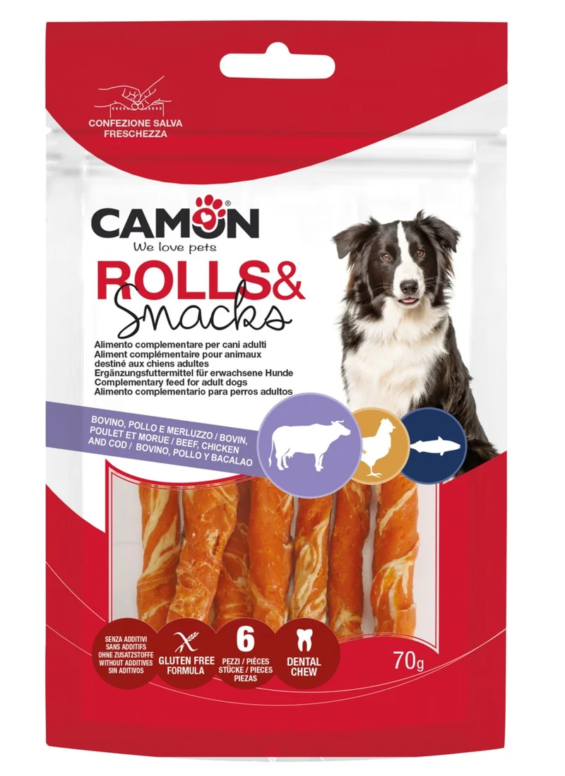 Rolls Pelle Bovina con Pollo Merluzzo 6 Pezzi 70g