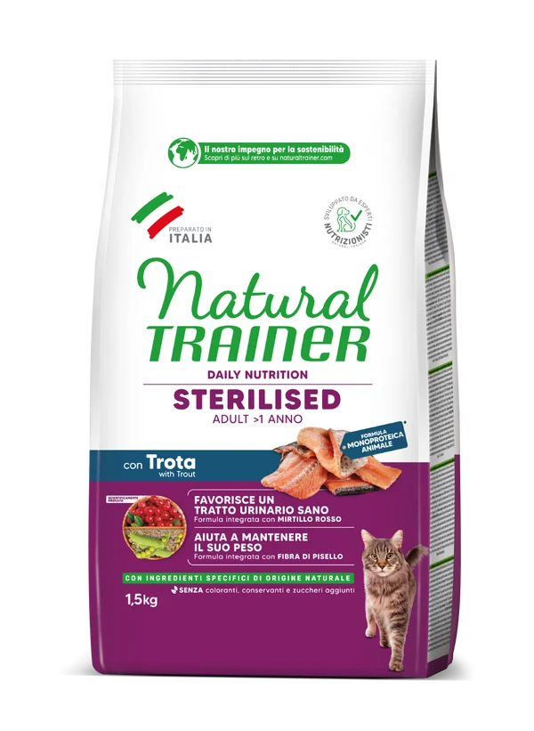 Natural Trainer Per Gatti Adulti Sterilizzati Trota 1,5 kg