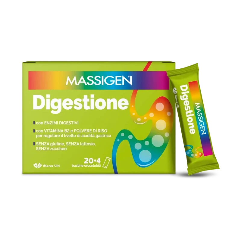 Massigen Digestione Bustine Orosolubili con Enzimi Digestivi 24 Bustine
