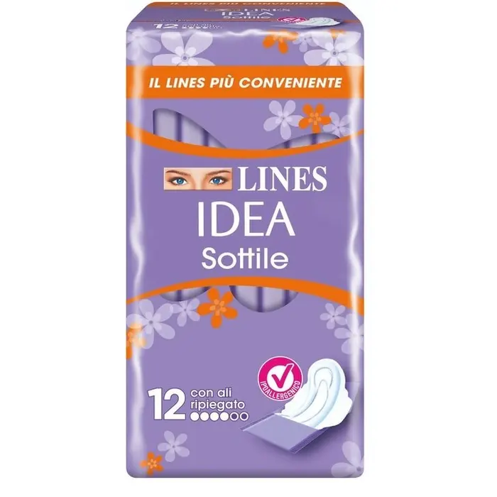 Lines idea Sottile Anatomico Ripiegato con Ali 12 Assorbenti