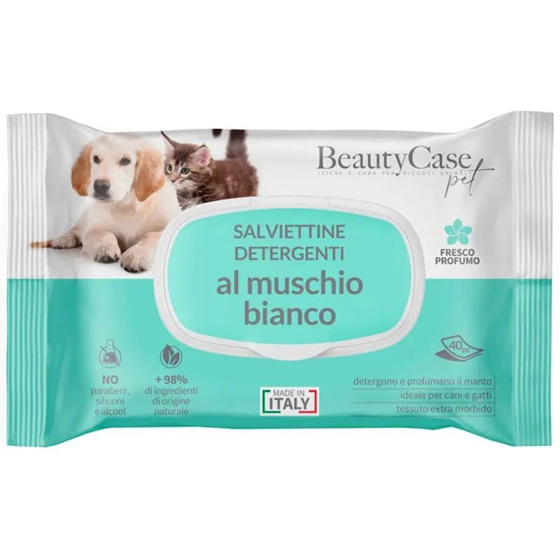 BeautyCase Salviettine Detergenti Per Cani E Gatti Muschio Bianco 40 Pezzi