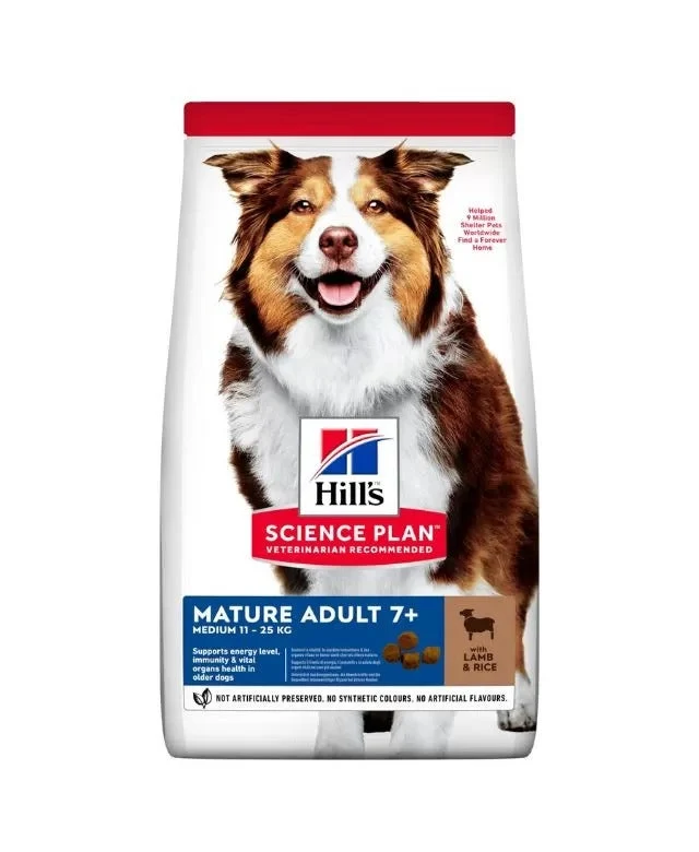 Hill's Science Plan Mature Adult 7+ Crocchette con Agnello e Riso per Cani Taglia Media Sacco 14 Kg