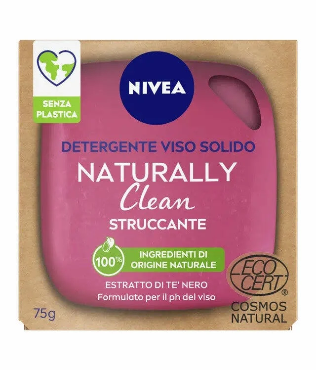 Nivea Naturally Clean Struccante Viso 75g Detergente Viso Struccante Solido Naturale Formula Vegana