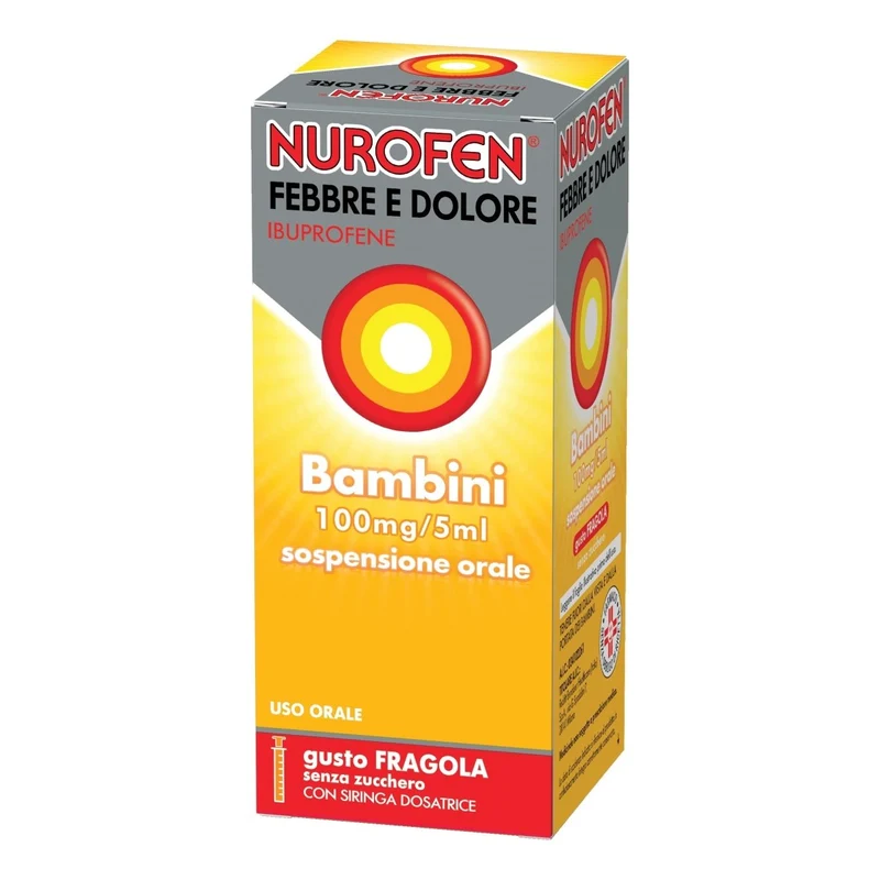 Nurofen febbre e dolore bambini 100 mg/5 ml 150 ml sospensione orale senza zucchero gusto fragola