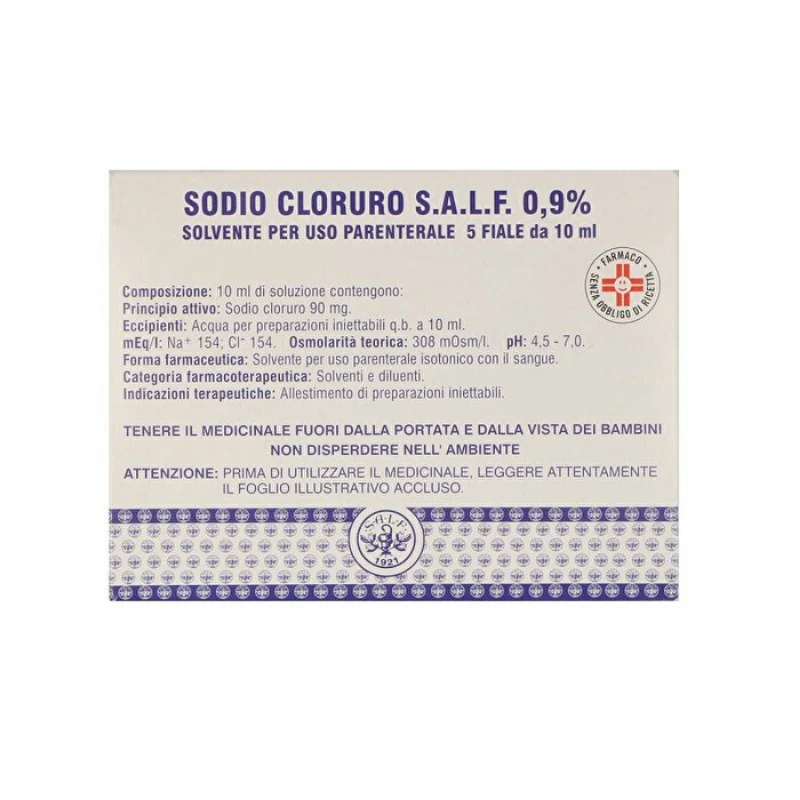 Sodio cloruro SALF 0,9 % 5×10 ml solvente per uso parenterale