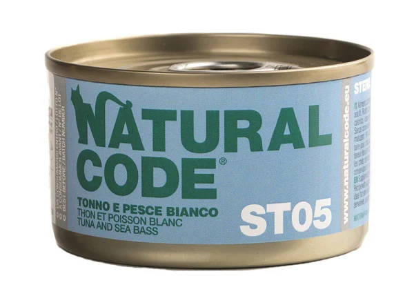 Natural Code Steril 05 Tonno e Pesce Bianco Umido Gatto Lattina 85 g