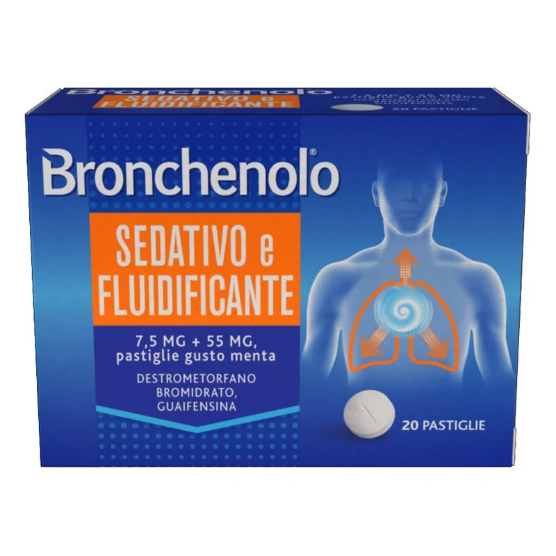 Bronchenolo Sedativo e Fluidificante 7,5 mg + 55 mg 20 pastiglie gusto menta