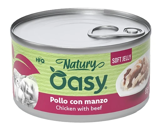 Oasy Wet Cat Natury Soft Jelly Pollo con Manzo Lattina 85 g