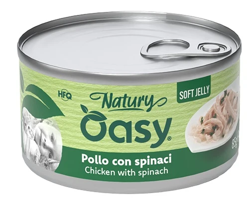 Oasy Wet Cat Natury Soft Jelly Pollo con Spinaci Lattina 85 g