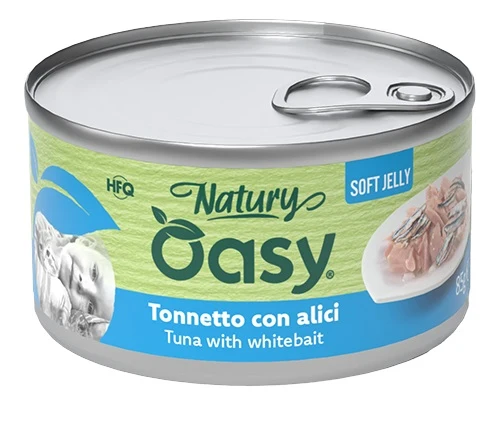 Oasy Wet Cat Natury Soft Jelly Tonnetto con Alici Lattina 85 g