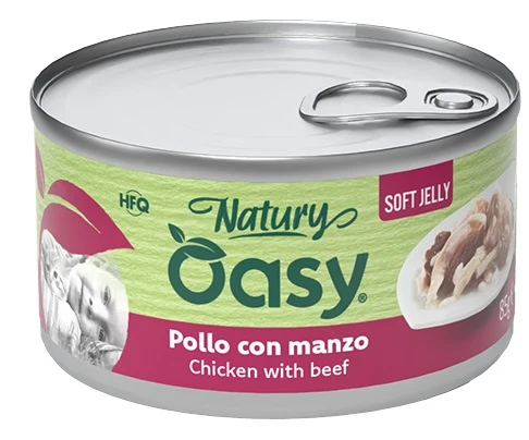 Oasy Wet Cat Natury Soft Jelly Pollo con Manzo Lattina 150 g