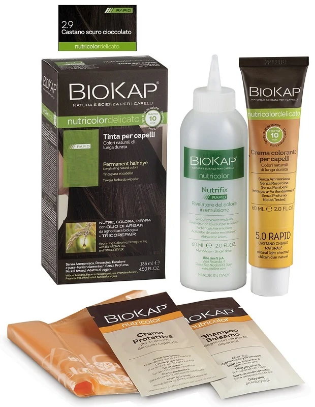 Bios line biokap nutricolor delicato rapid tinta 2,9 castano scuro cioccolato 135 ml