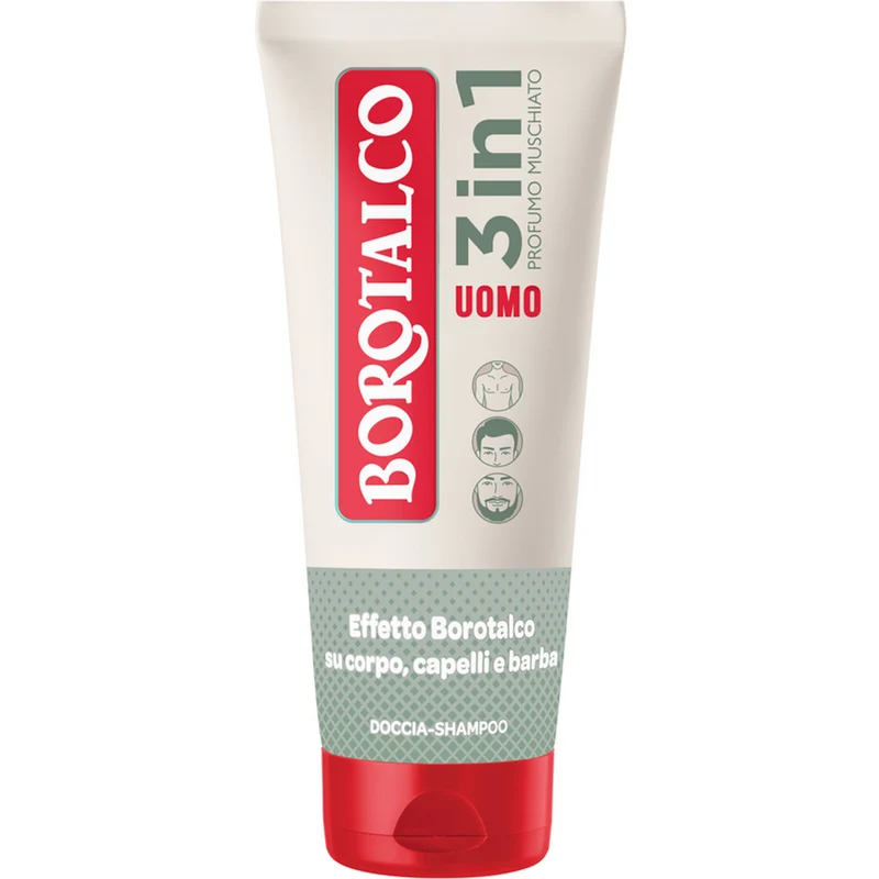 BOROTALCO - Docciashampoo Uomo 3in1 per Corpo, Capelli e Barba - Profumo Muschiato - 200 ml