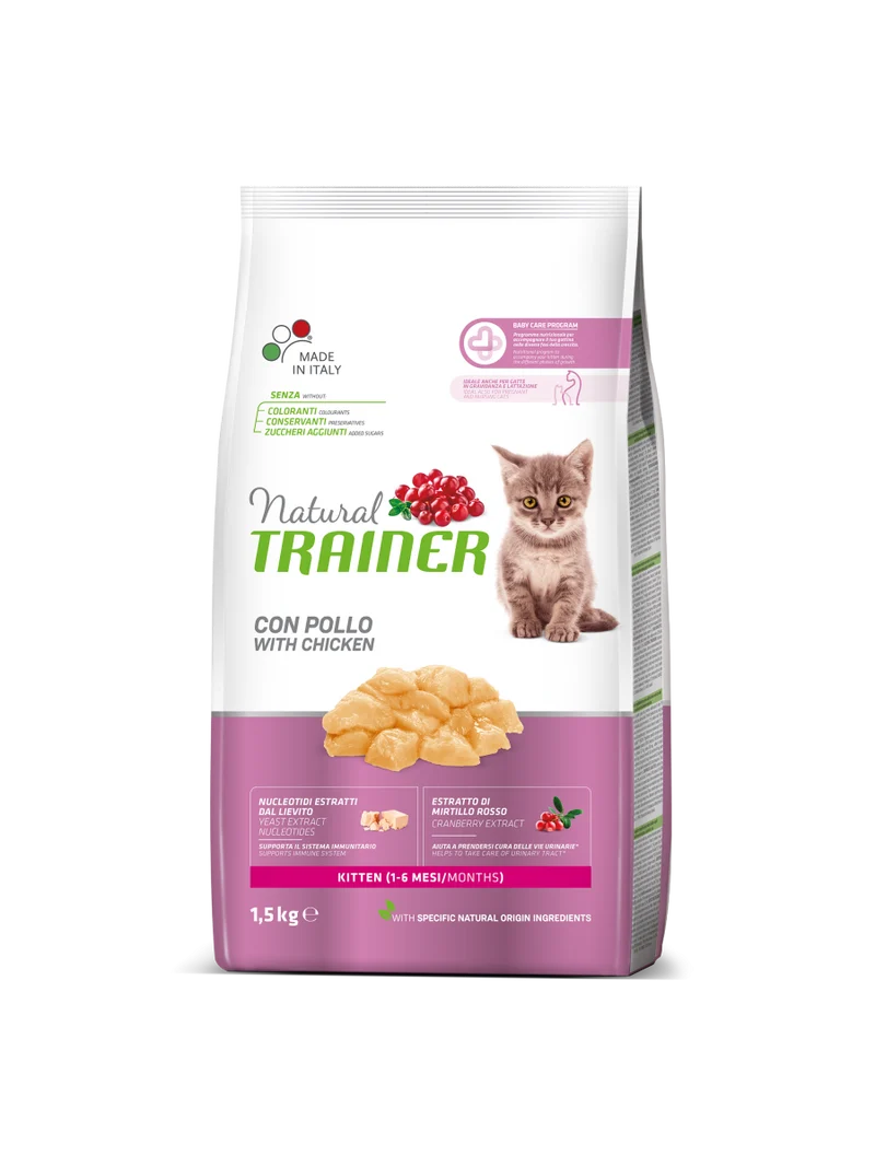 Natural Trainer Kitten Crocchette Con Pollo Per Gatti Cuccioli Sacco 1,5kg