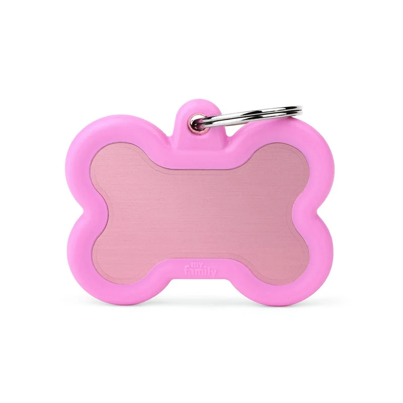 Medaglietta Per Cani E Gatti Personalizzata Osso In Alluminio Rosa Con Gomma