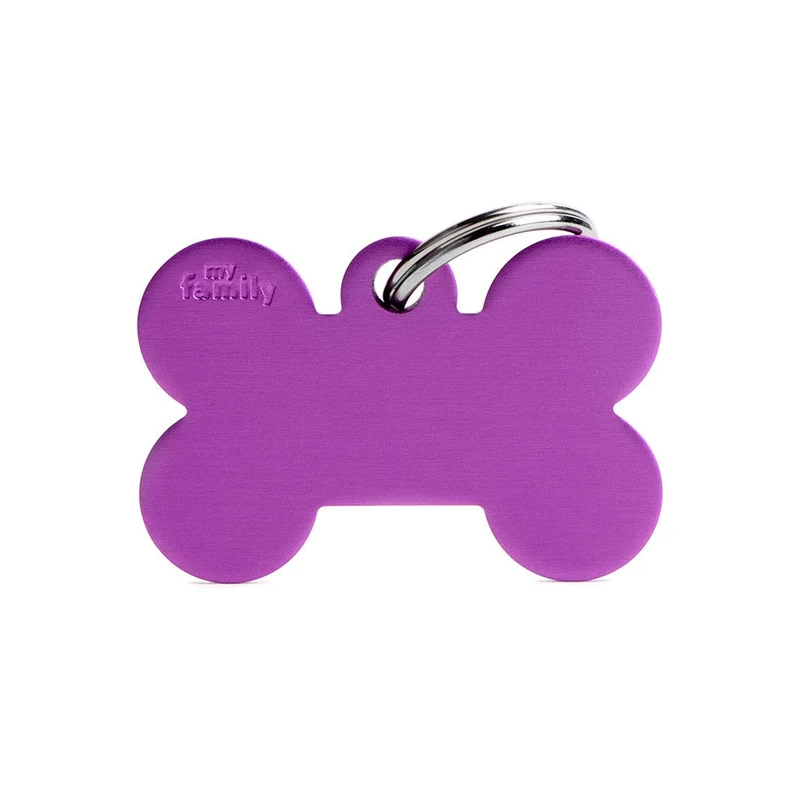 Medaglietta Per Cani E Gatti Personalizzata Osso In Alluminio Viola Taglia Grande