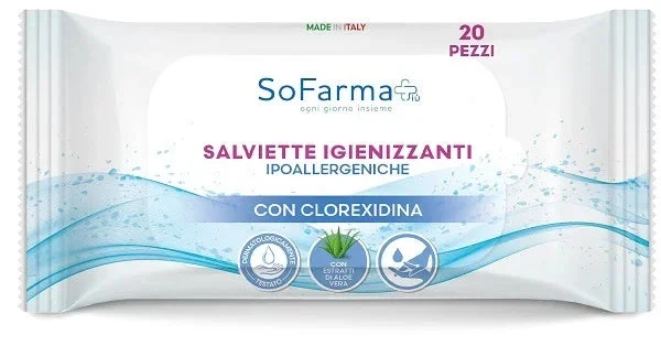 SALVIETTINE IGIENIZZANTI POCKET CLOREXIDINA 20 PEZZI SOFARMAPIU'