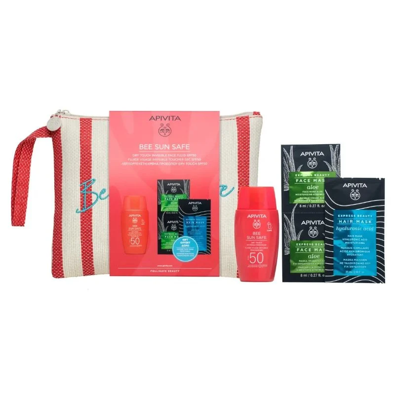 Apivita Bee Sun Safe Dry Touch Fluido Viso Invisibile SPF50 50ml + Face Mask Aloe 2x8ml + Hair Mask