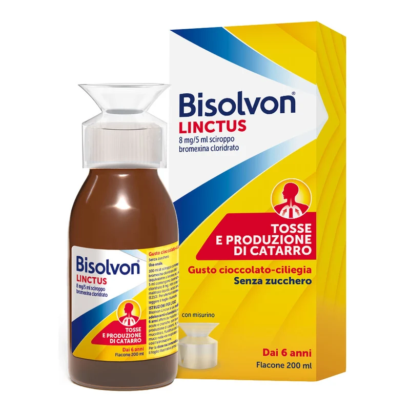 Bisolvon Linctus Sciroppo 8 mg/5 ml Gusto Cioccolato e Ciliegia 200 ml