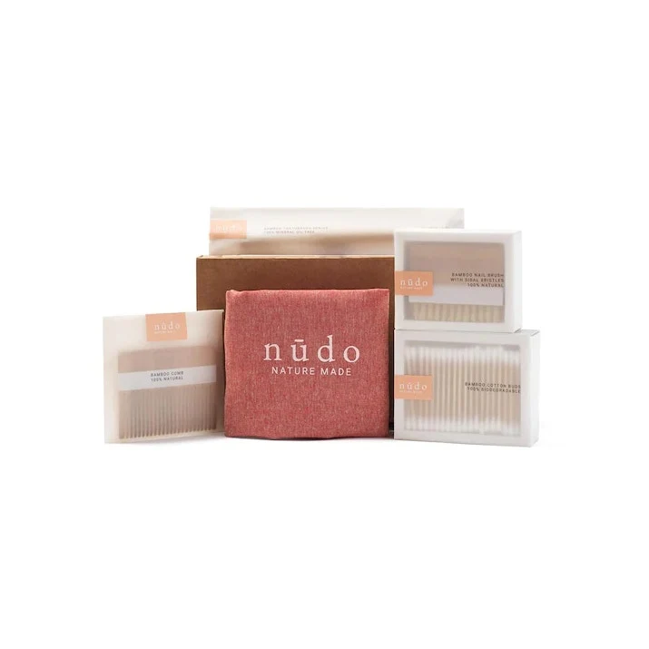 Nudo Kit Bamboo Essentials Cotton Fioc + Spazzolino Denti + Pettine + Spazzola Unghie + Shopper In Cotone