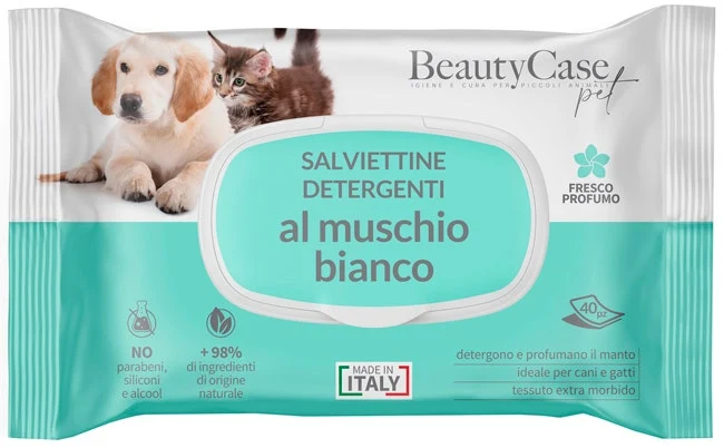 BeautyCase Salviettine Detergenti Per Cani E Gatti Muschio Bianco 40 Pezzi