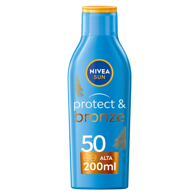Nivea Sun Latte Solare Protect & Bronze Fp50 Crema Solare Per Un'abbronzatura Dorata 200ml