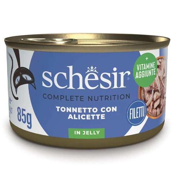 Schesir Tonnetto Con Alicette In Gelatina Cibo Umido Gatto Adulto Lattina 85 g