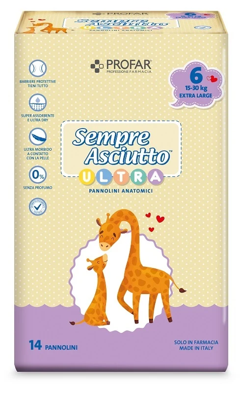 Pannolini profar sempre asciutto ultra extra 15/30 kg 14 pezzi