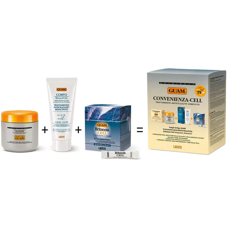 Guam Kit Cellulite Fanghi D'Alga 500g + Bioactivity Crema Anticellulite 200ml + Britannia Cell 30 Bustine