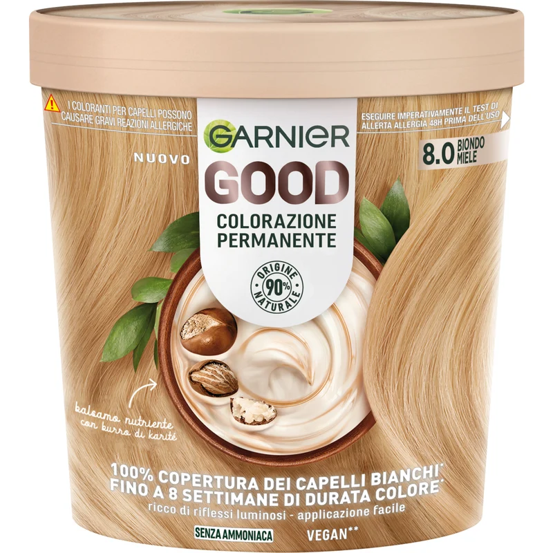 Garnier Good 8.0 Biondo Miele, colorazione permanente senza ammoniaca, 90% di origine naturale