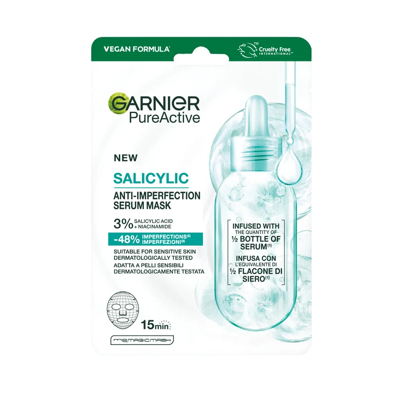 Garnier Tissue Mask Salicylic Maschera Viso in Tessuto Anti-imperfezioni