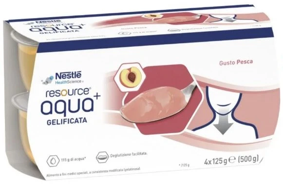 Nestle Resource Aqua+ Gelificata, Per Deglutizione Facilitata, Gusto Pesca 4x125g