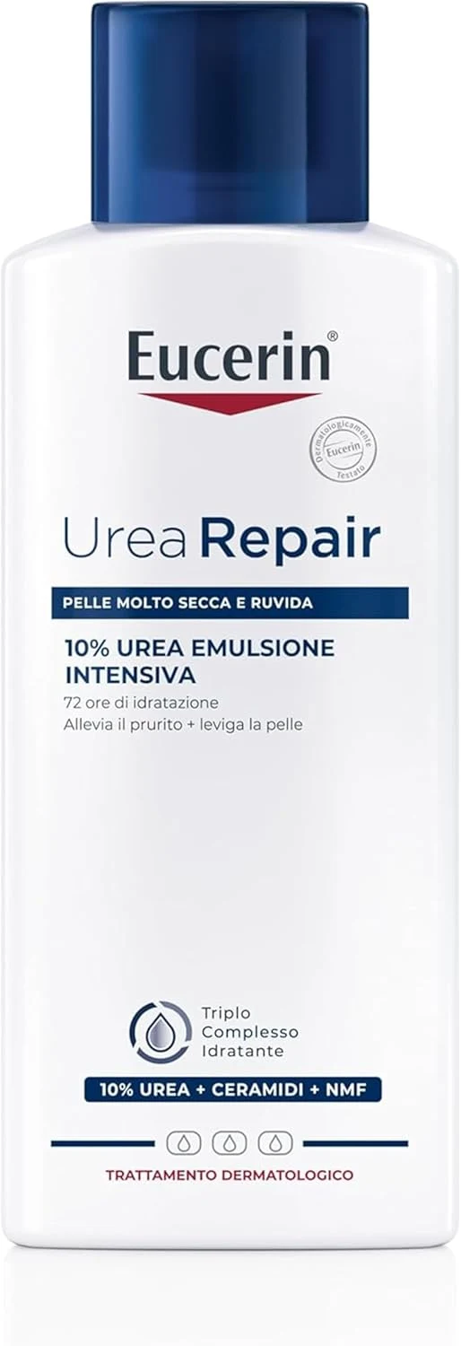 Eucerin Urea Repair Emulsione Intensiva 10% 400 ml, Crema idratante corpo per 72 ore, Crema Urea al 10% e Ceramidi per un sollievo immediato della pelle secca, molto secca e ruvida