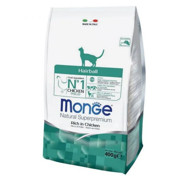 Monge Ricco Di Pollo Hairball Cibo Secco Gatti Adulti Sacco 400g