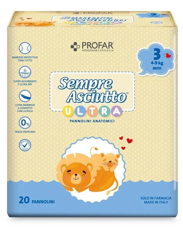 Pannolini profar sempre asciutto ultra midi 4/9 kg 20 pezzi