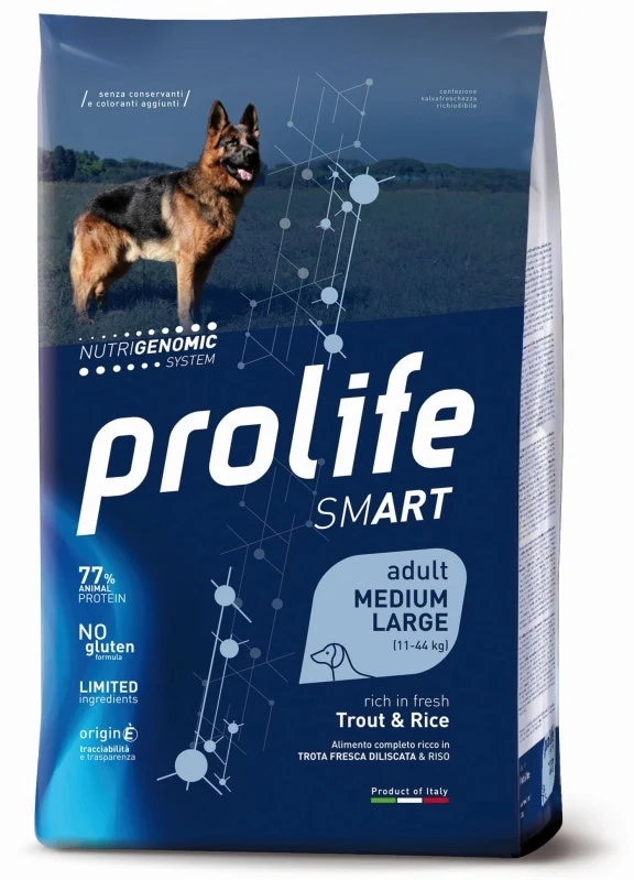 Prolife Dog Smart Trout & Rice Cibo Secco Per Cani Adulti Taglia Media/Grande Sacco 12 Kg