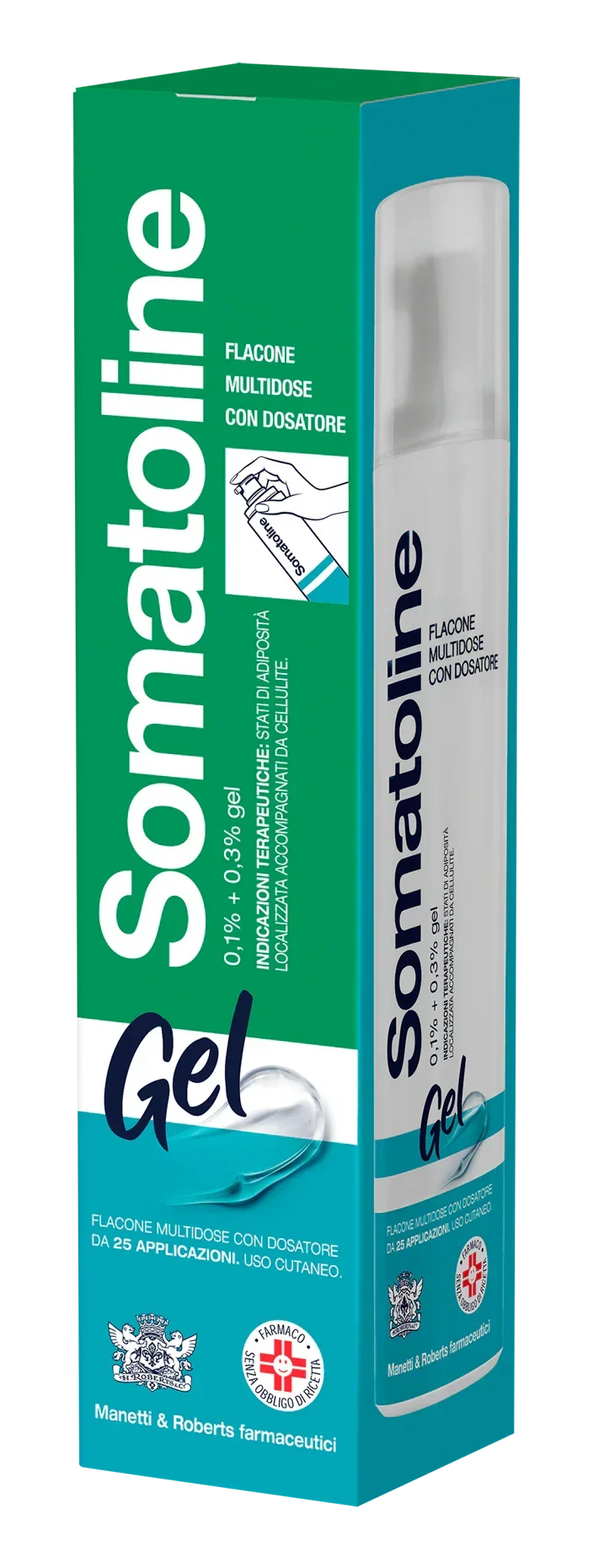 SOMATOLINE 0,1% + 0,3% GEL 1 FLACONE IN PP DA 250 ML/25 EROGAZIONI CON SACCHETTO E DOSATORE